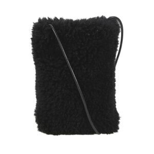 Natures Collection Womens One Strap Open Top Shearling Crossbody Handbag Black